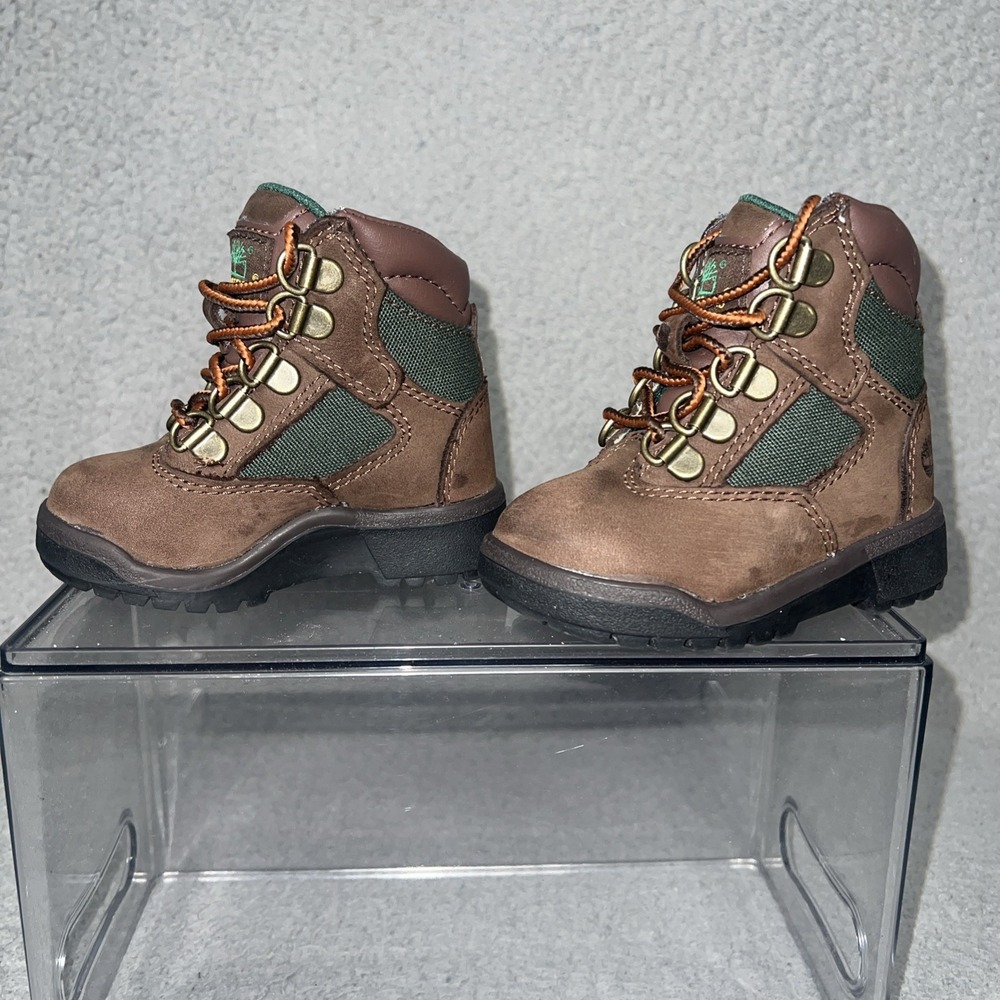 Timberland Field Boots Toddler Sz 5 Brown Leather Nubuck Green Mesh Shoes 44892